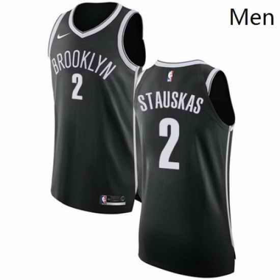 Mens Nike Brooklyn Nets 2 Nik Stauskas Authentic Black Road NBA Jersey Icon Edition